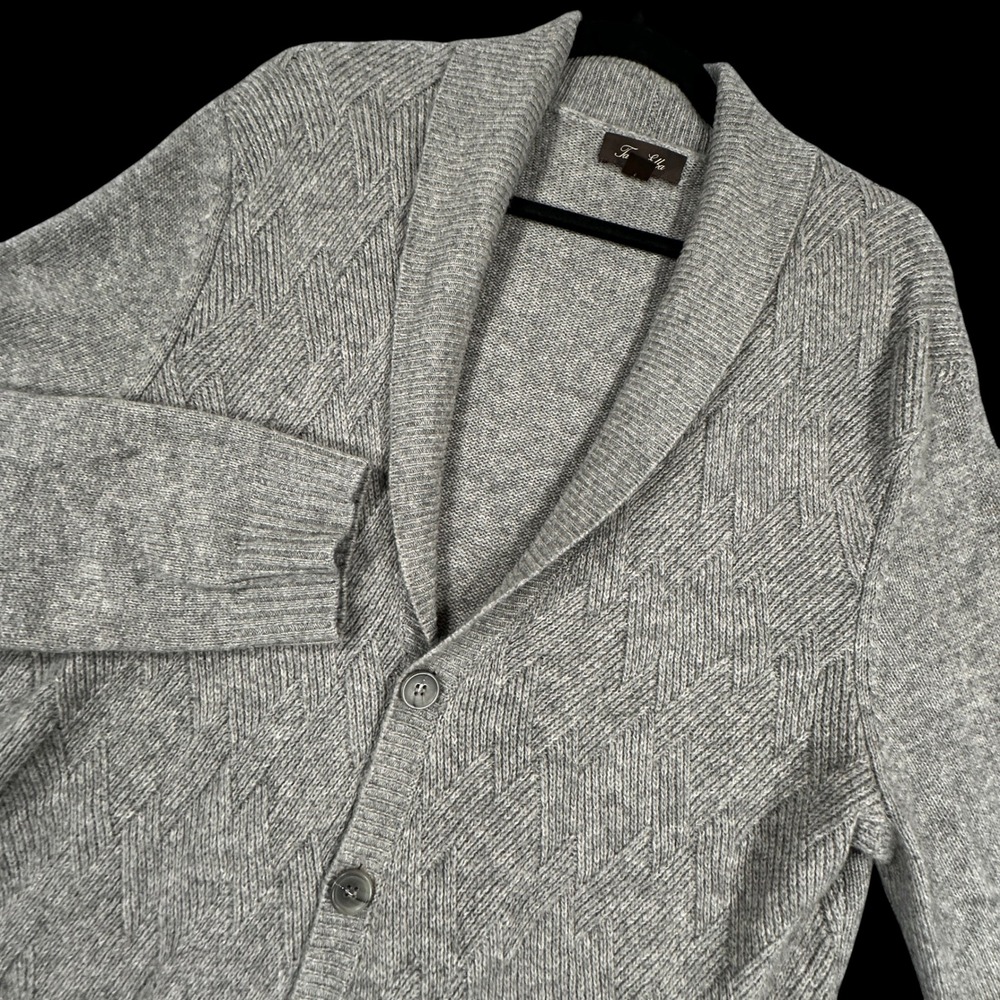 Tasso Elba Cardigan Mens L Gray 100% Cashmere Shawl Collar Quiet Luxury Preppy
